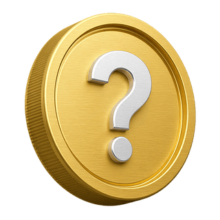 Gouden 3D-munt met vraagteken erop, decoratief element op de FAQ-pagina